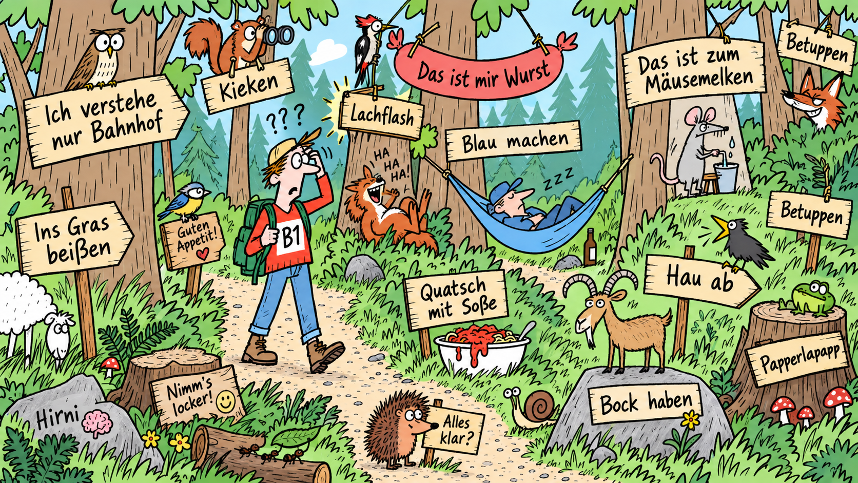 Niemiecki bez asekuracji – humorystyczna ilustracja quizu językowego